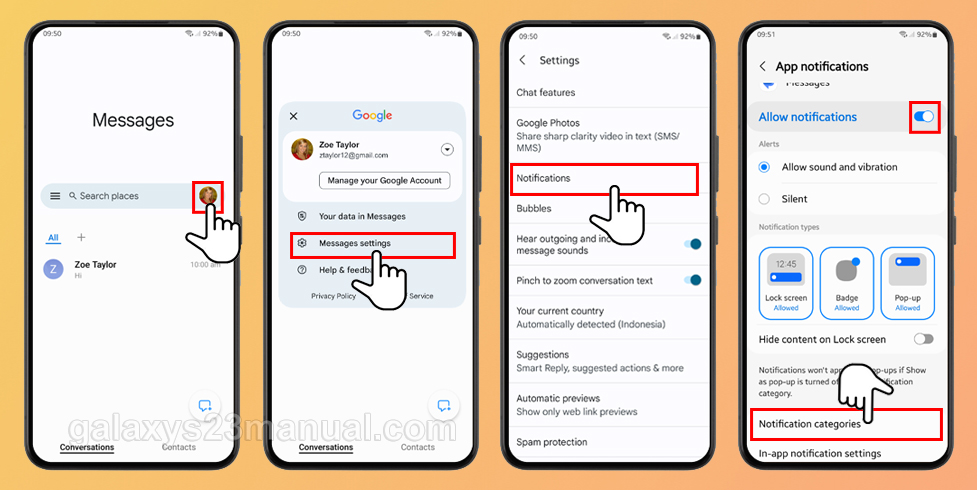 change text notification sound on google message